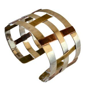 RLM Studio Cuff Bracelet Sterling Silver Copper Brass Woven 7.5 for larger wrist